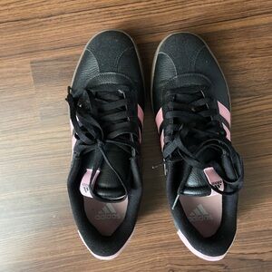 Adidas Women's Black Sneakers with Pink Stripes